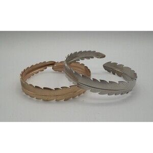 2 Leaf Cuff Bracelets Gold Tone & Silver Tone Adjustable Feather Style Set